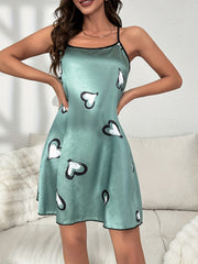 Heart Print Nightdress Criss Cross Back Spaghetti Strap Sleep Dress