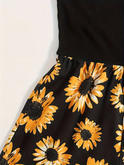 Sunflower Print One Shoulder Romper Jumpsuit