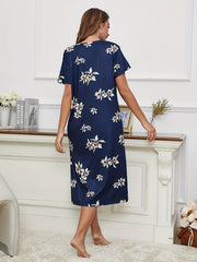 Flower Print NightDress Short Sleeve Pajama Dress
