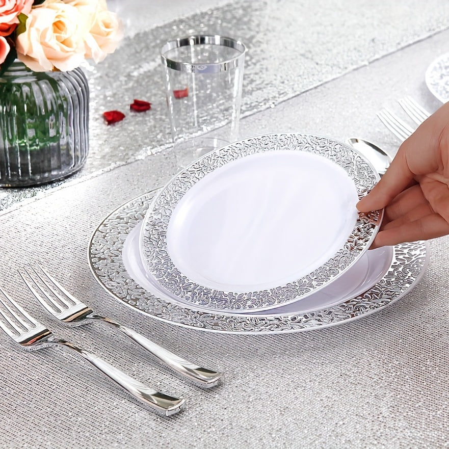 40-Piece Plastic Dinnerware Set with Silver Finish for Parties & Holidays