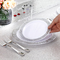 40-Piece Plastic Dinnerware Set with Silver Finish for Parties & Holidays