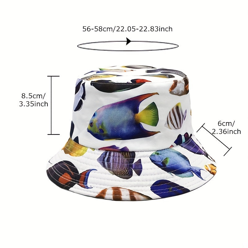 Underwater Fish Print Fisherman Hat Men's Spring Summer Double Sided