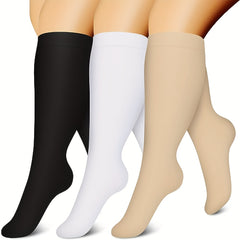 3 Pairs Plus Size Compression Socks 15-20mmHg Wide Calf Knee High Stocking