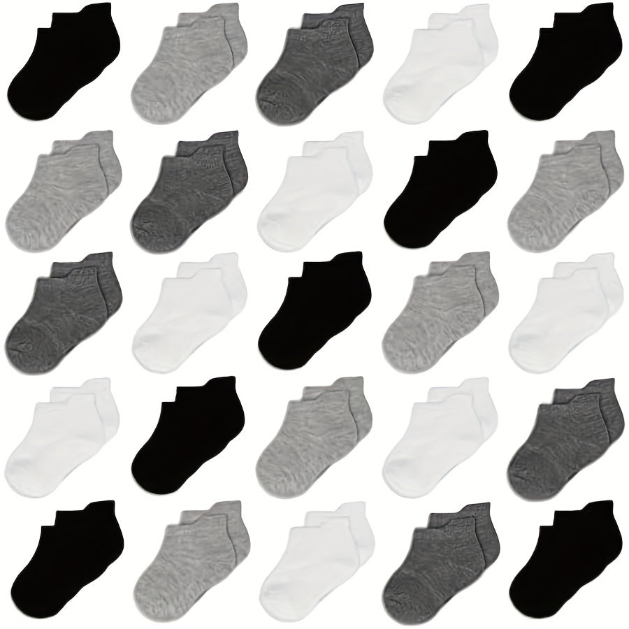 25 Pairs Boys Solid Grip Short Crew Socks for Toddlers