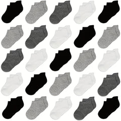 25 Pairs Boys Solid Grip Short Crew Socks for Toddlers