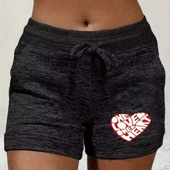 Heart Letter Print Drawstring Shorts Casual Shorts For Spring & Summer