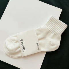 5 Pairs Women's Crew Socks Comfortable Solid Ankle Stockings