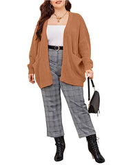 Solid Long Sleeve Open Front Cardigan With Pockets
