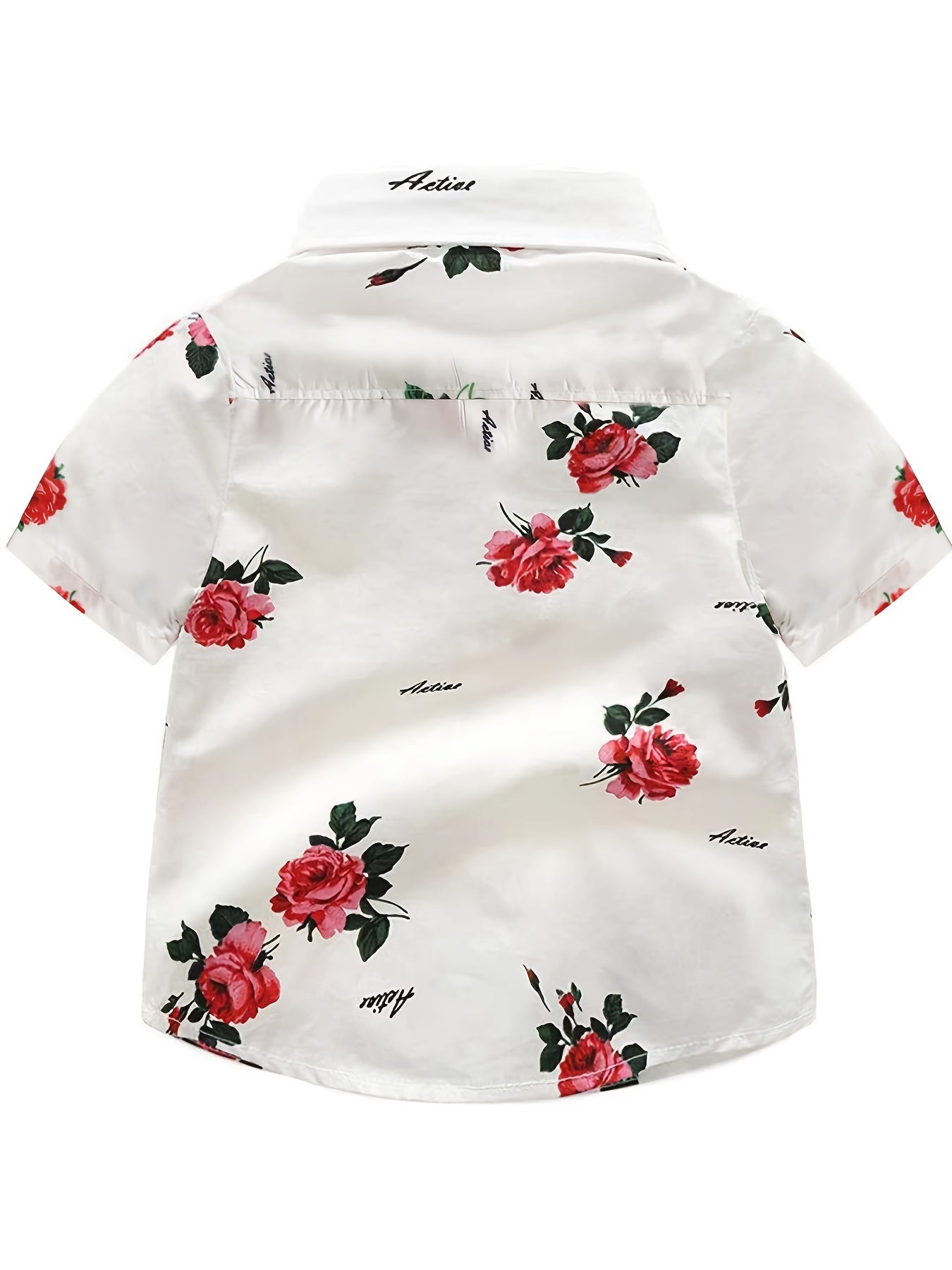 Boys Flower Cotton Shirt Tops Short Sleeves Button Down Casual