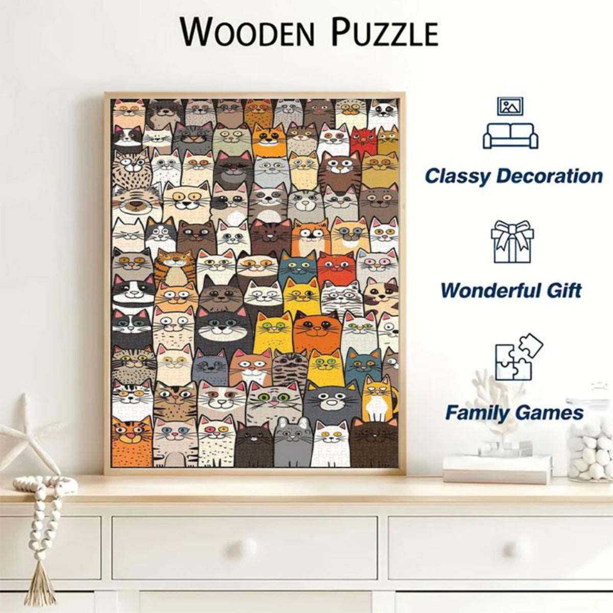 1000pcs Cat Puzzle with Hundreds of Cat Expressions and Large Frameless Design