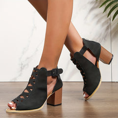 Women's Chunky Heeled Sandals Peep Toe Cross Strap High Heels