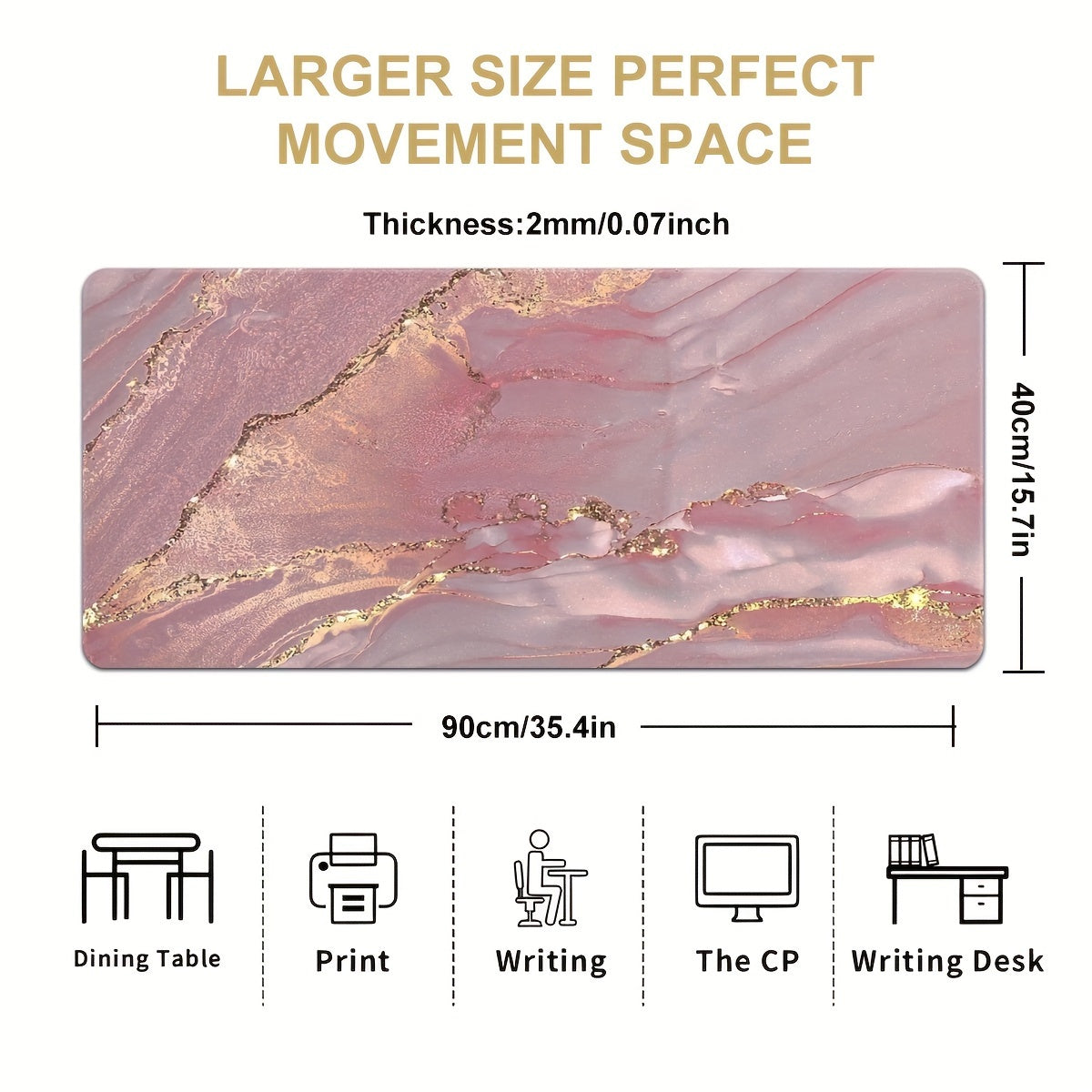 Large Pink Desk Mat Rose Marble Computer Laptop Protector Writing Pad