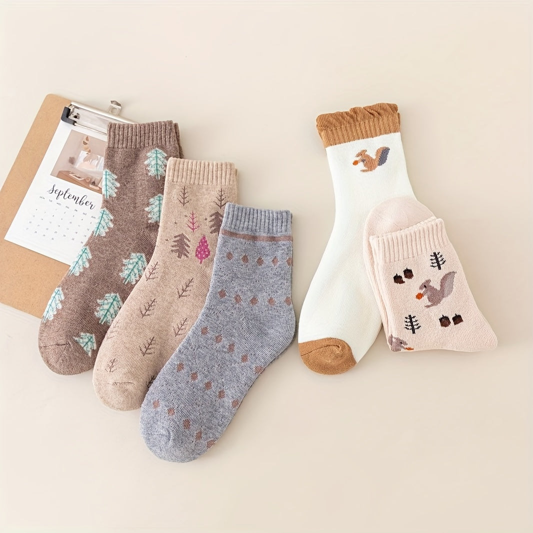 Trees & Squirrel Print Socks Comfy Women's Stockings