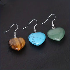 Heart Shaped Crystal Drop Earrings - Rose Quartz Amethyst
