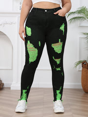 Colorblock Ripped High Rise Skinny Jeans
