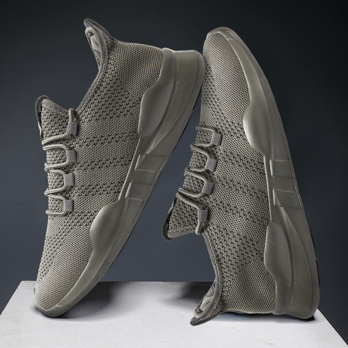 Men's Breathable Knit Lace Up Casual Shoes Non-slip Running Sneakers