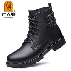 LAORENTOU Men's Leather High Top Lace Up Boots