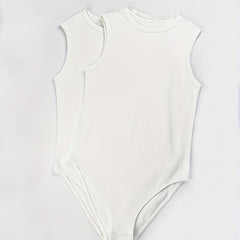 Ribbed Sports Bodysuit Short Sleeve Round Neck Jumpsuit
