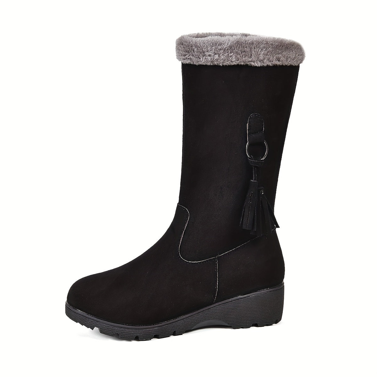 Warm Faux Fur Lined Winter Boots Flat Heel Round Toe Boots