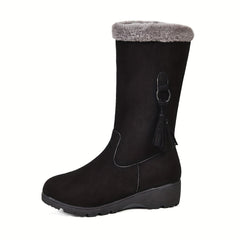 Warm Faux Fur Lined Winter Boots Flat Heel Round Toe Boots