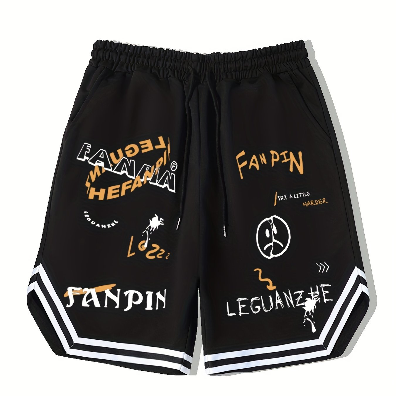 Men's Graffiti Graphic Drawstring Streetwear Shorts