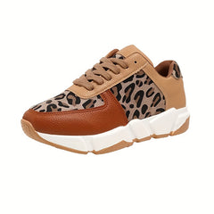 Leopard Print Wedge Lace Up Walking Shoes Non Slip Sneakers