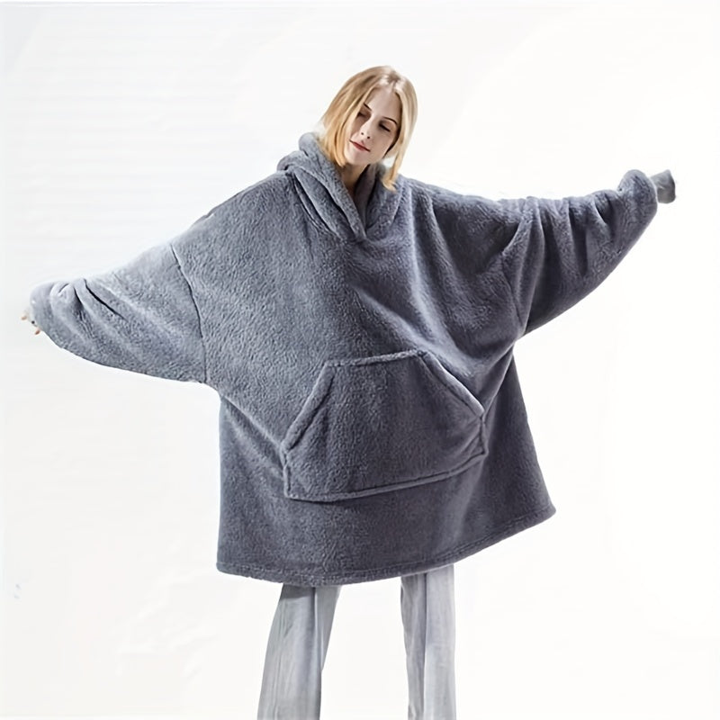 Thickened Hooded Flannel Blanket With Arm Sleeve Coldproof Wearable Blanket
