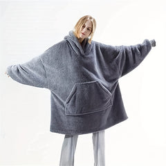 Thickened Hooded Flannel Blanket With Arm Sleeve Coldproof Wearable Blanket