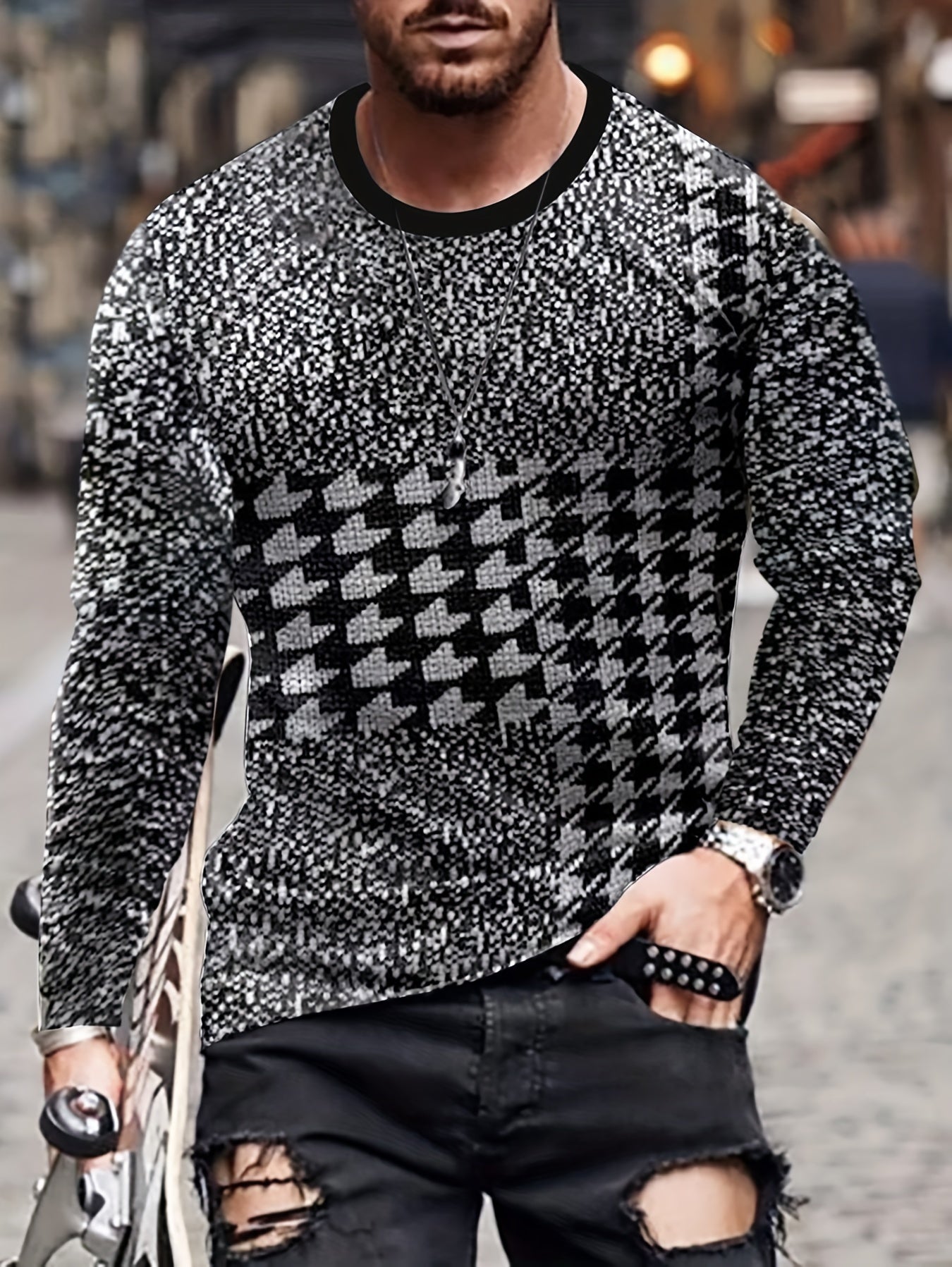 Men's Long Sleeve Vintage Novelty T Shirt for Autumn