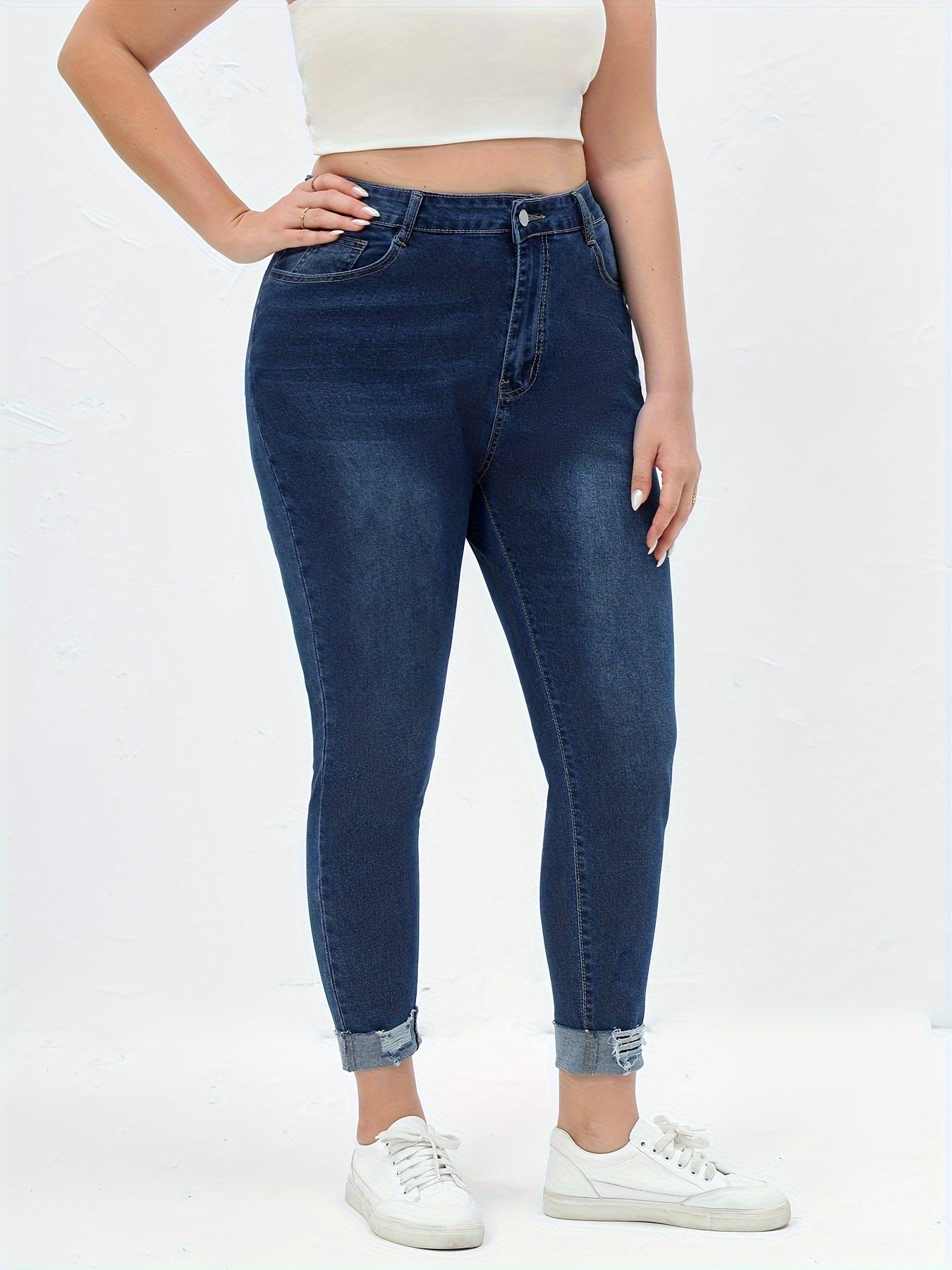 Solid Ripped High Rise Skinny Jeans