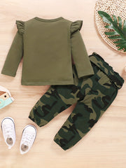 2pcs Baby Girl Letter Long Sleeve Top Camouflage Trousers Set