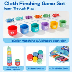 Kids Cloth Fishing Toys 2 Rods 18 Fish Cups Educational Set