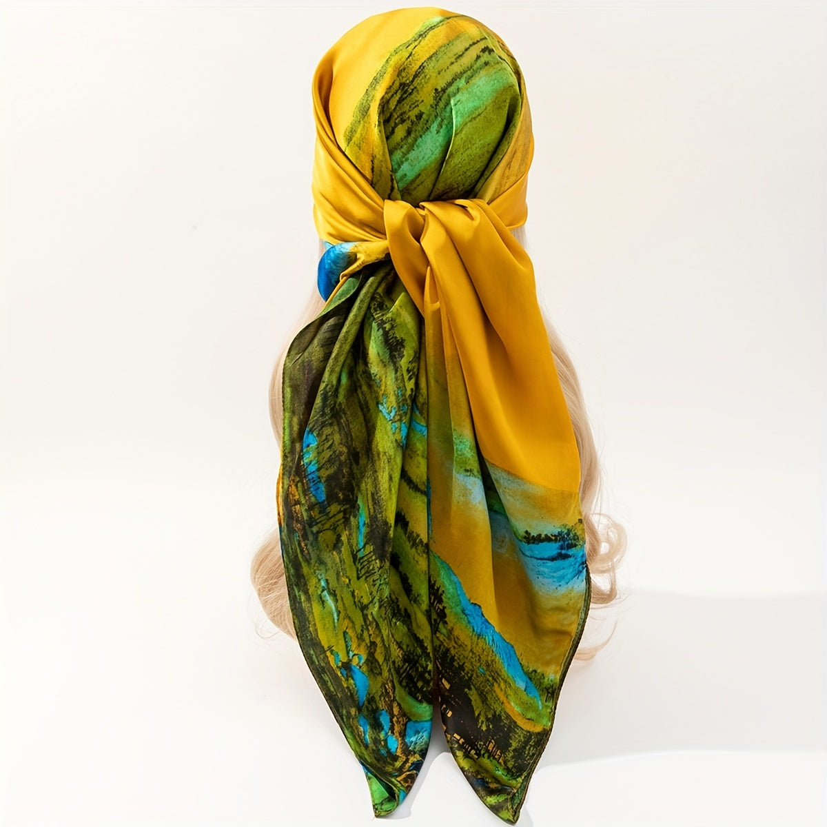 Mountain River Print Shawl Bandana Classic Block Square Scarf Silk