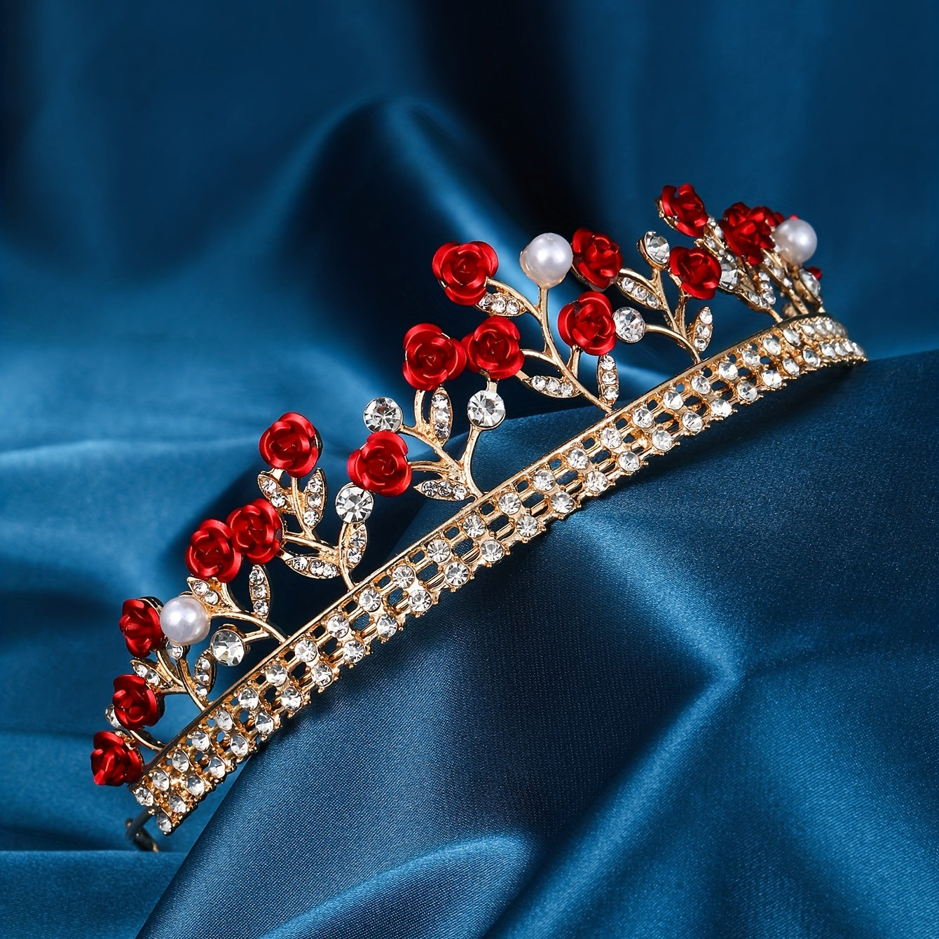 Crystal Rose Flower Headband Bridal Crown