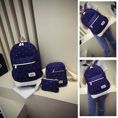 3pcs Girl Crossbody Bag Canvas Bookbag Backpack Set Polka Dot Pencil Case