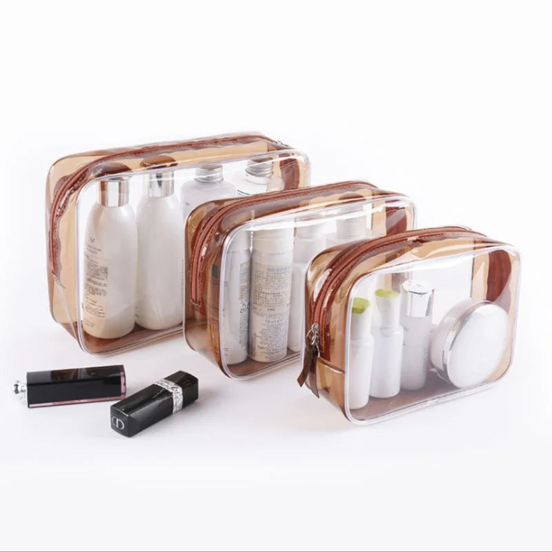 3pcs Portable PVC Cosmetic Bag Transparent Travel Storage Bag