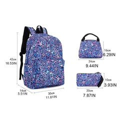 3pcs Teen Girls School Backpacks Lightweight Nylon Daypack Bookbags with Lunch B