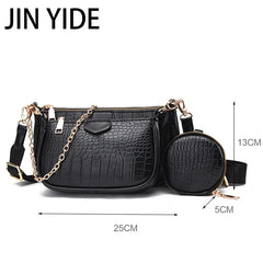 3pcs Women Handbag Set PU Leather Shoulder Messenger Chain Crossbody Purse