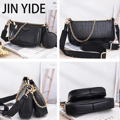 3pcs Women Handbag Set PU Leather Shoulder Messenger Chain Crossbody Purse
