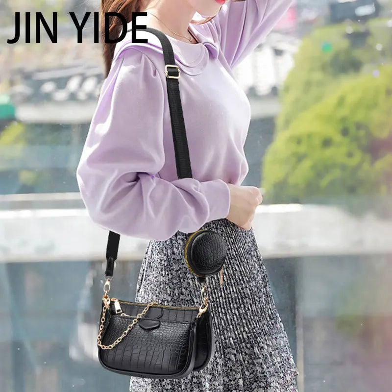 3pcs Women Handbag Set PU Leather Shoulder Messenger Chain Crossbody Purse