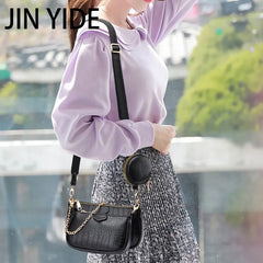 3pcs Women Handbag Set PU Leather Shoulder Messenger Chain Crossbody Purse