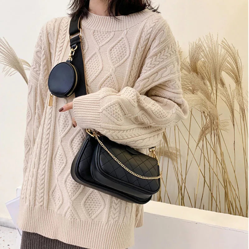 3pcs Women Handbag PU Leather Shoulder Bags Mini Female Clutch