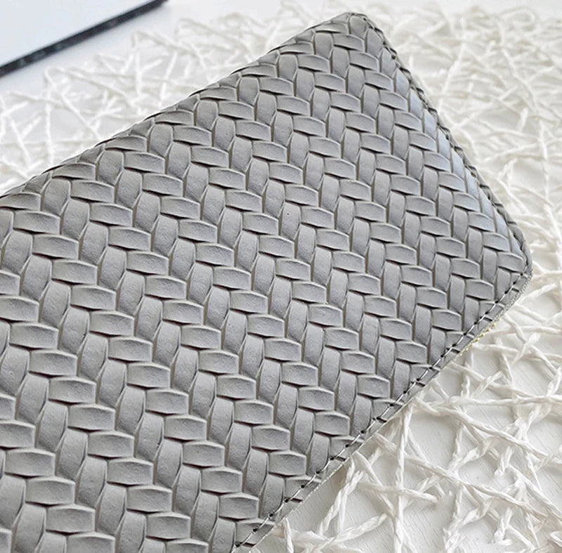 Women PU Weave Prints Large Capacity Waterproof Long Wallet