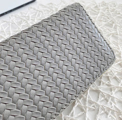 Women PU Weave Prints Large Capacity Waterproof Long Wallet