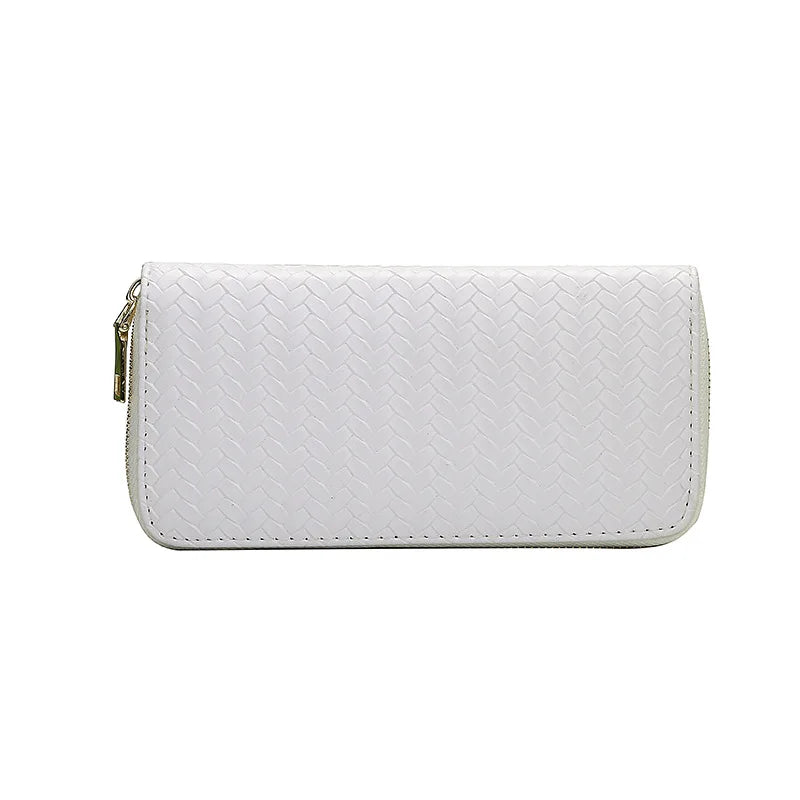 Women PU Weave Prints Large Capacity Waterproof Long Wallet