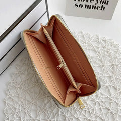 Women PU Weave Prints Large Capacity Waterproof Long Wallet