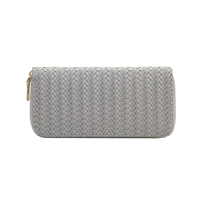 Women PU Weave Prints Large Capacity Waterproof Long Wallet