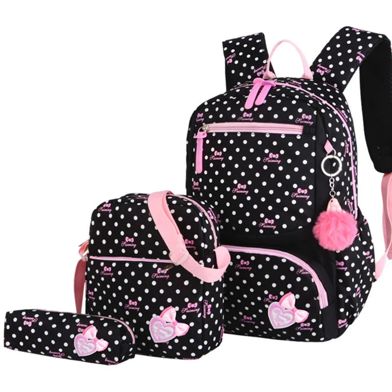 3pcs/set Dot Printing School Bags Backpack Kids Girls Student Mochilas