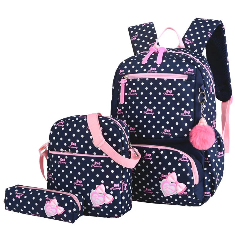 3pcs/set Dot Printing School Bags Backpack Kids Girls Student Mochilas