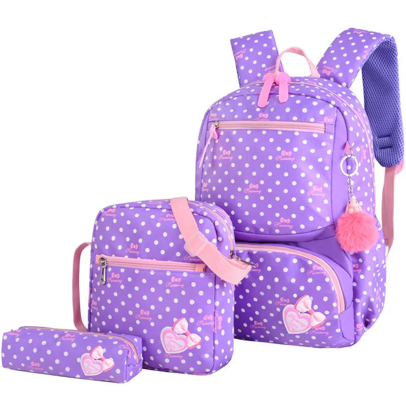 3pcs/set Dot Printing School Bags Backpack Kids Girls Student Mochilas